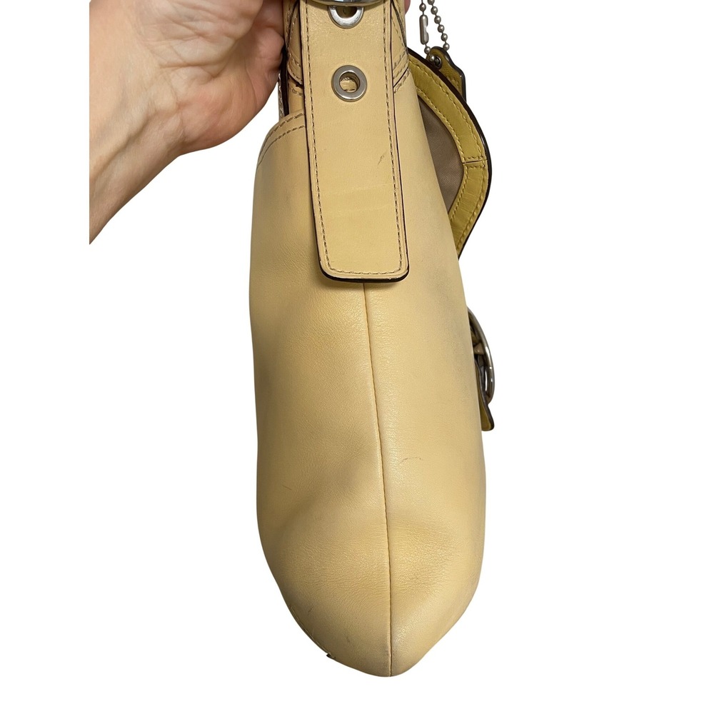 Coach Bleecker Leather Pale Yellow Buckle Flap Crossbody Shoulder Bag - Picture 7 of 12